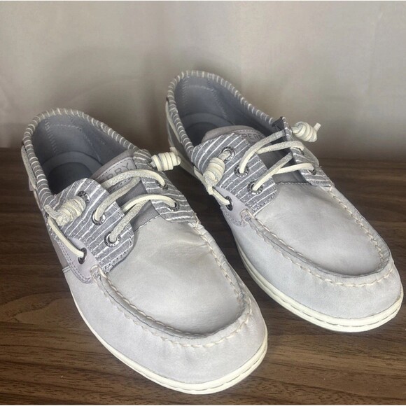 Sperry’s Women’s Gray Slip On Boat Shoes With Stripe Accent Design. Size 7.5 - Picture 1 of 10